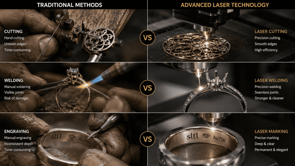 Comparison of traditional jewelry manufacturing and modern laser-based jewelry production