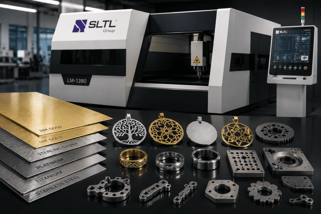 Fiber laser cutting machine processing gold, silver, platinum, titanium and stainless steel jewelry materials