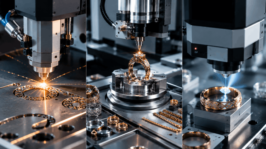 Integrated laser cutting welding and marking workflow for modern jewelry manufacturing